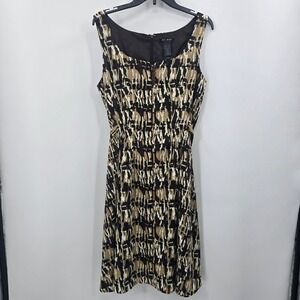 Axcess Liz Claiborne Dress Womens Large Brown Tan Abstract Print Sleeveless Midi